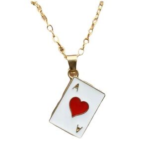 Gold and Red Heart Ace Pendant Necklace Poker Deck of Cards